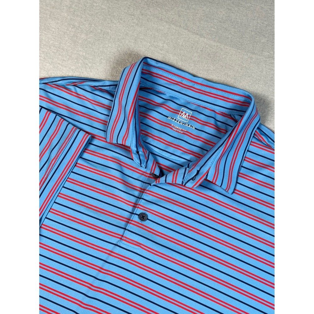 MIZZEN+MAIN Mens X-Large Trim Blue Red Stripe Golf Polo Shirt